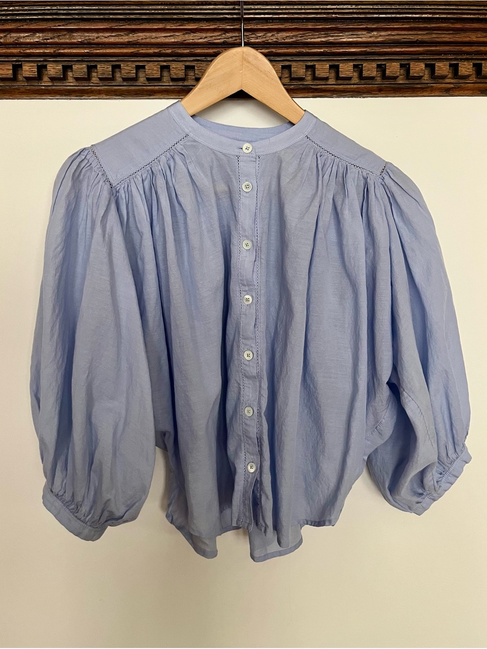 Madewell Light Blue Puff Sleeve Button-Front Blouse